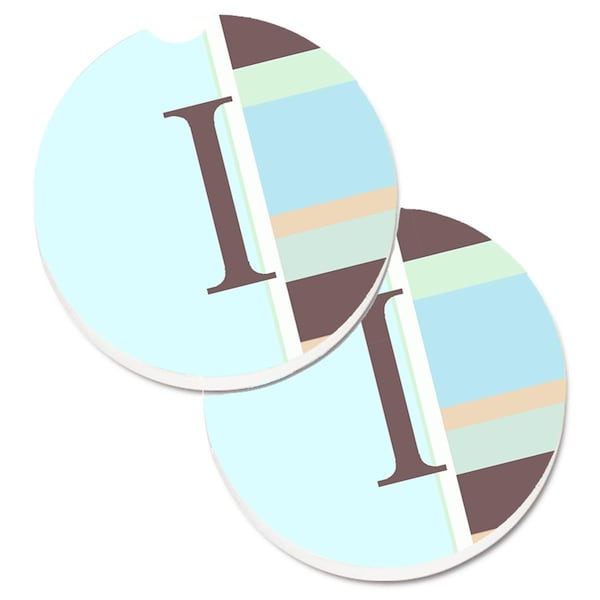Carolines Treasures Letter I Initial Monogram Blue Stripes Cup Holder Car Coaster, 2PK CJ1003-ICARC - main